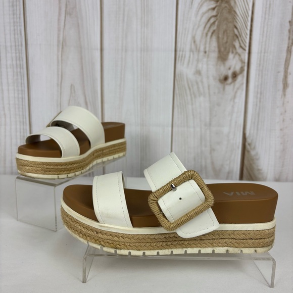 MIA Shoes - MIA Platform Espadrille Sandals Buckle Casual Slip On Slides White Size 7